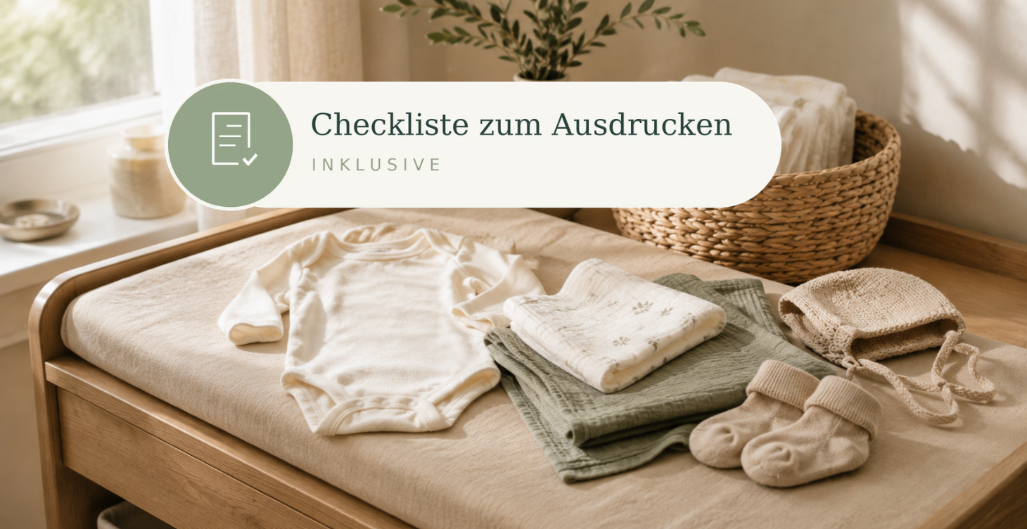 Baby-Erstausstattung mit Body, Kleidung, Mulltüchern und Babysöckchen – Checkliste zum Ausdrucken