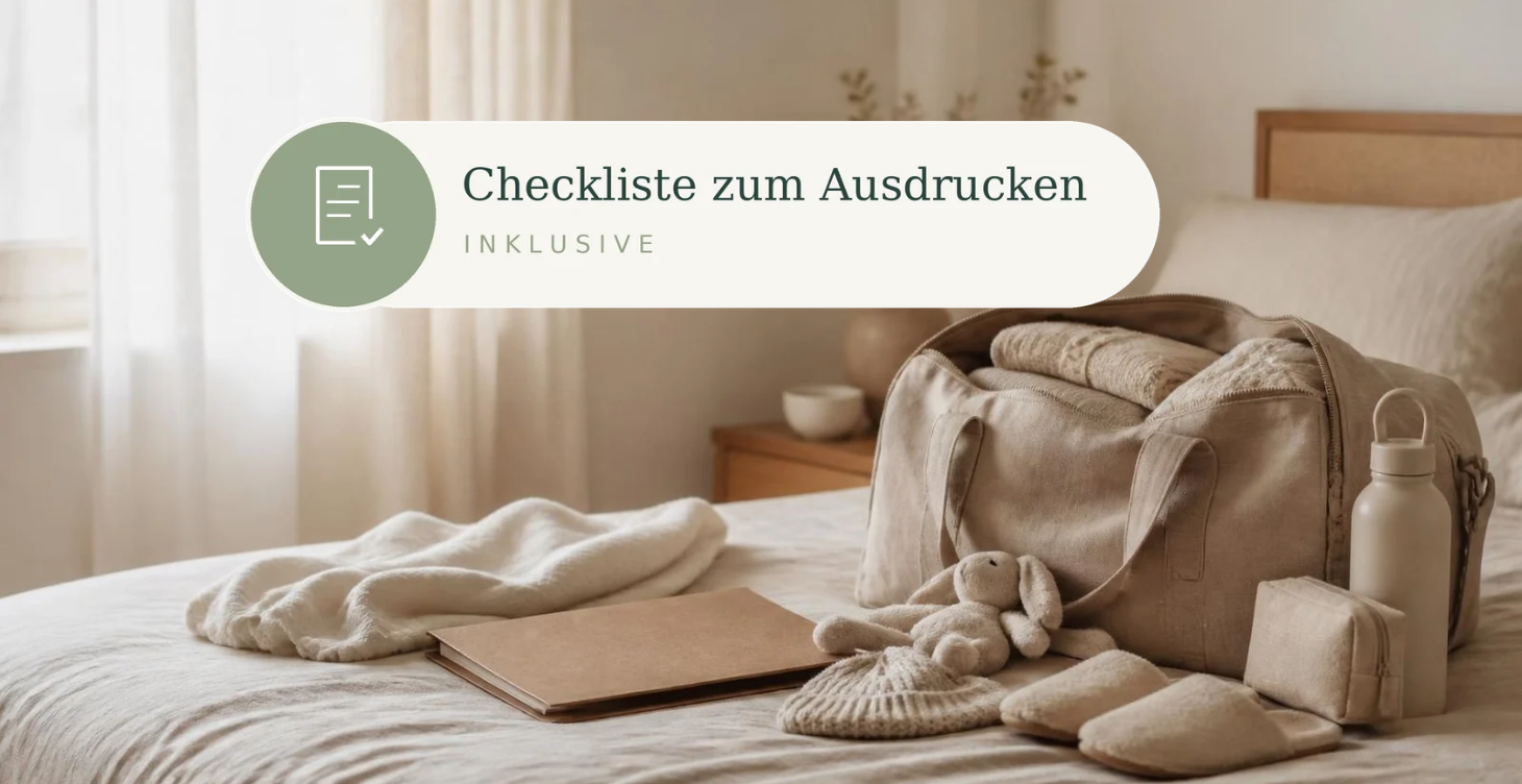 Gepackte Kliniktasche mit Baby- und Geburtsutensilien – Checkliste zum Ausdrucken