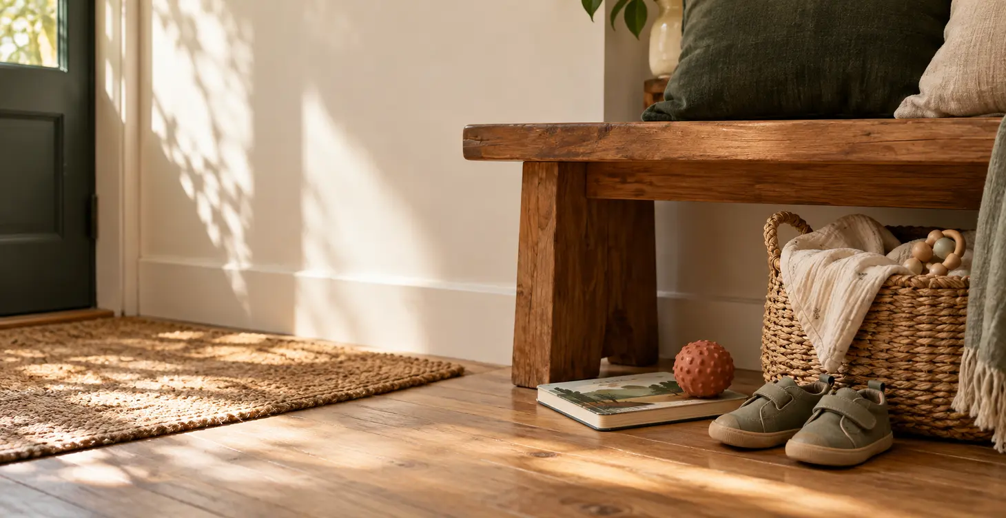 Kleine Schuhe, Pappbilderbuch und Ball als Symbol für den Übergang vom Baby zum Kleinkind